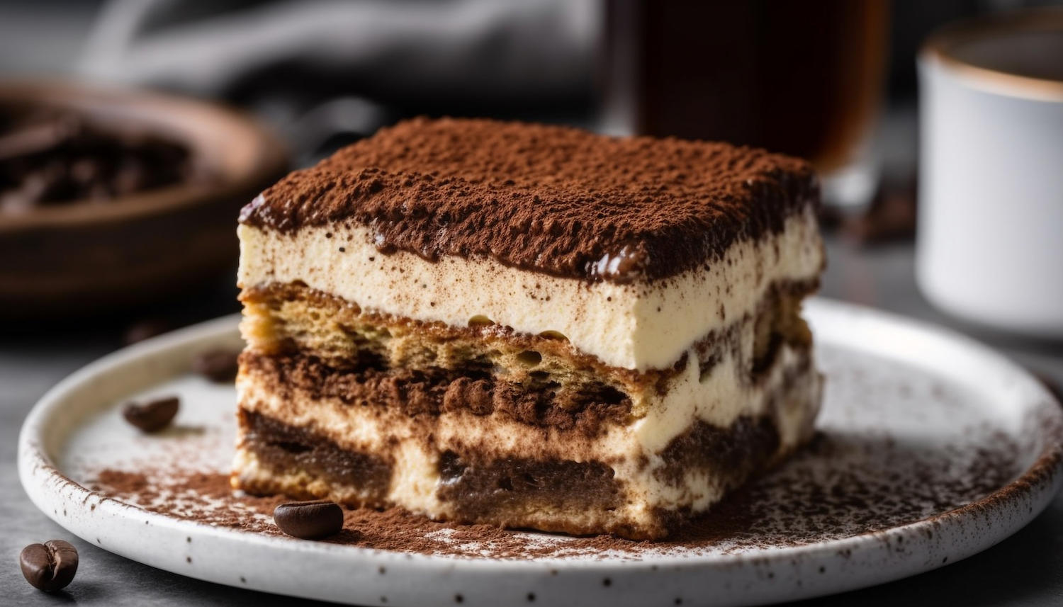 Part de tiramisu sur une petite assiette