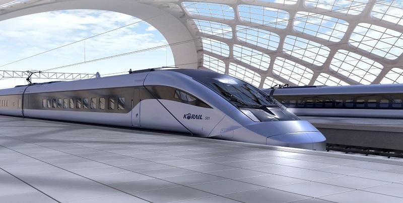 Un train à grande vitesse est arrêté en gare en Corée du sud.