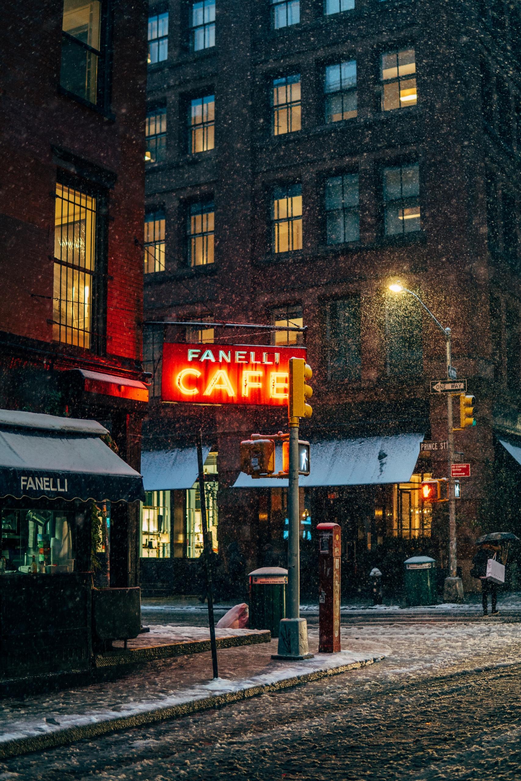 Un café new yorkais en hiver.