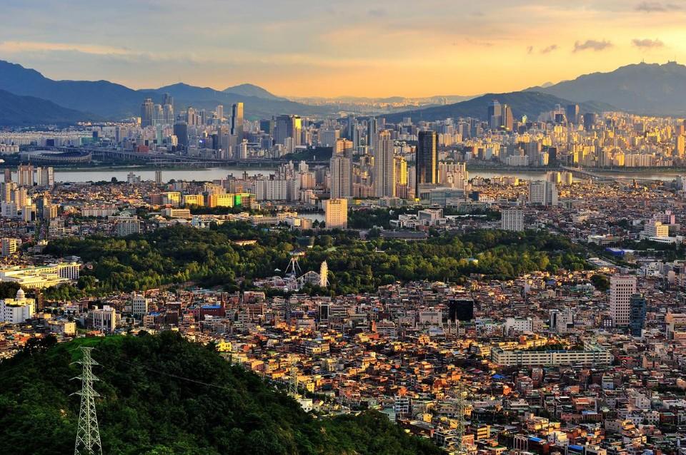 Vue sur la ville de Gwangju au lever du soleil