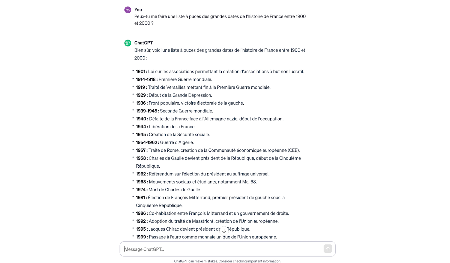 Exemple d'utilisation de ChatGPT via une capture d'écran.