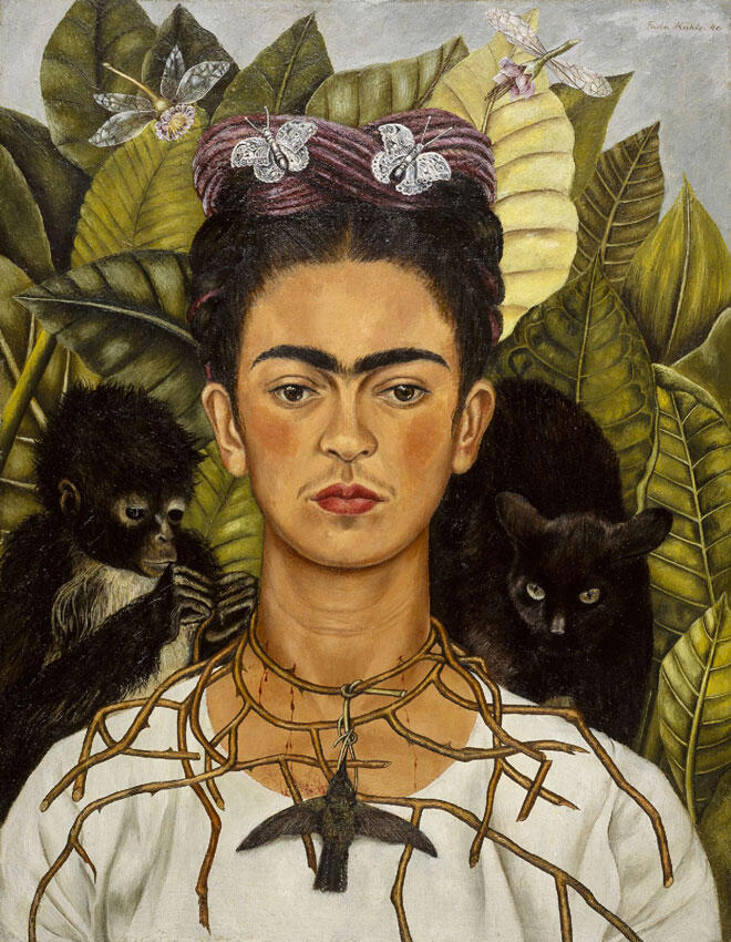 Autoportrait avec collier d'épines et colibri