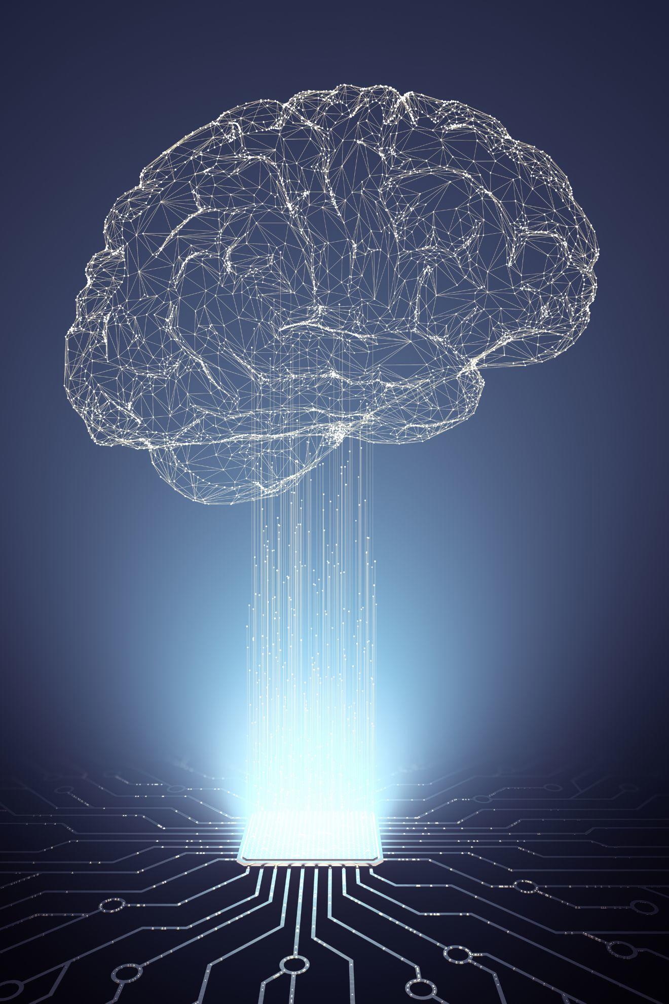 Un cerveau et un circuit informatique.