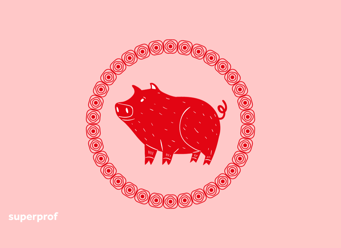 Dessin représentant le signe chinois du Cochon. 