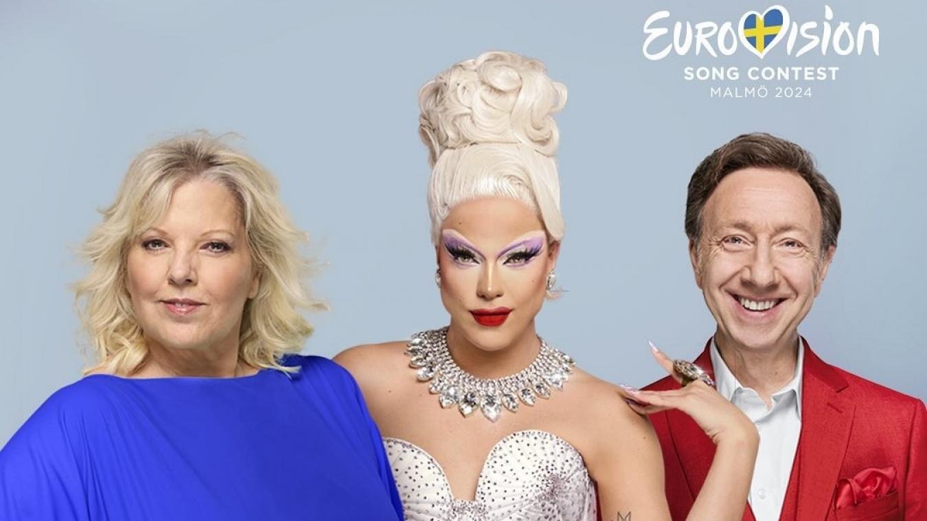 Laurence Boccolini, Nicky Doll et Stéphane Bern, les présentateurs de l'Eurovision 2024. 