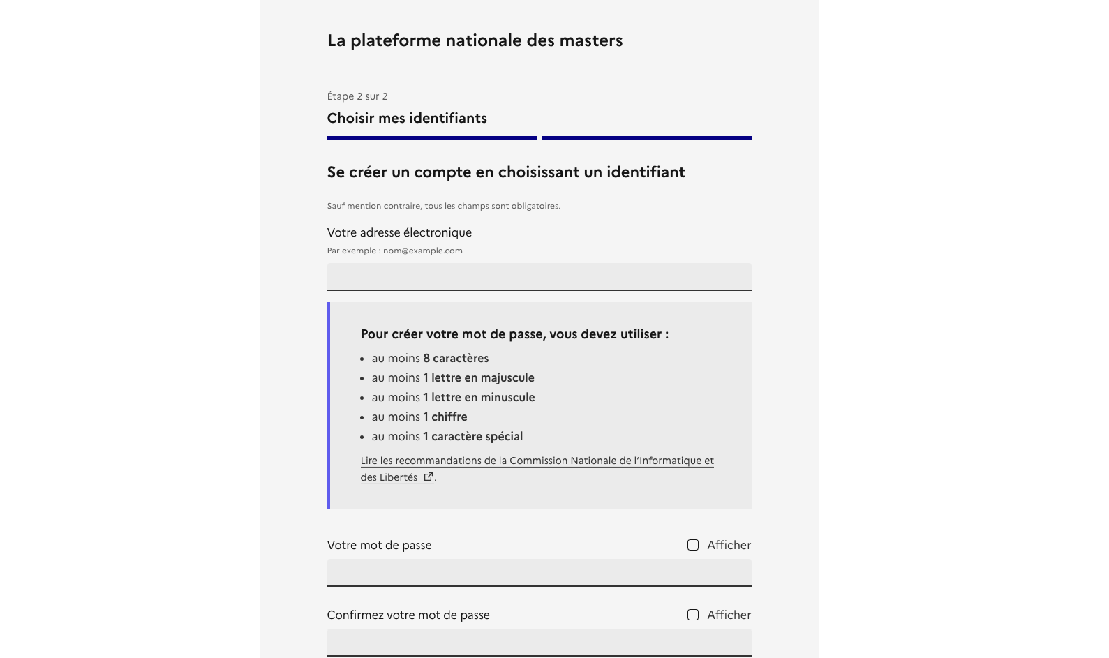 Capture d'écran de la plateforme Mon Master.