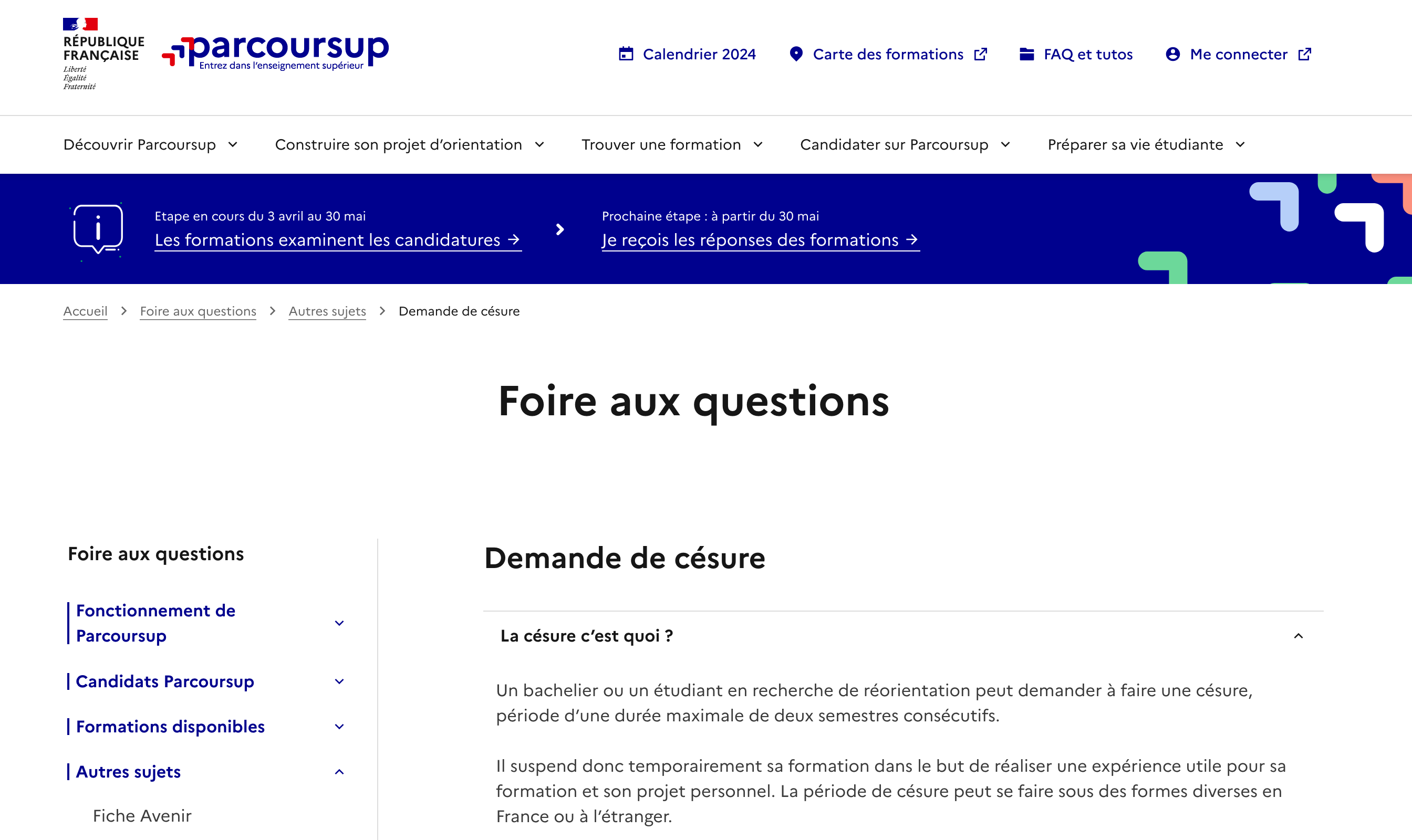 extrait de la plateforme Parcoursup