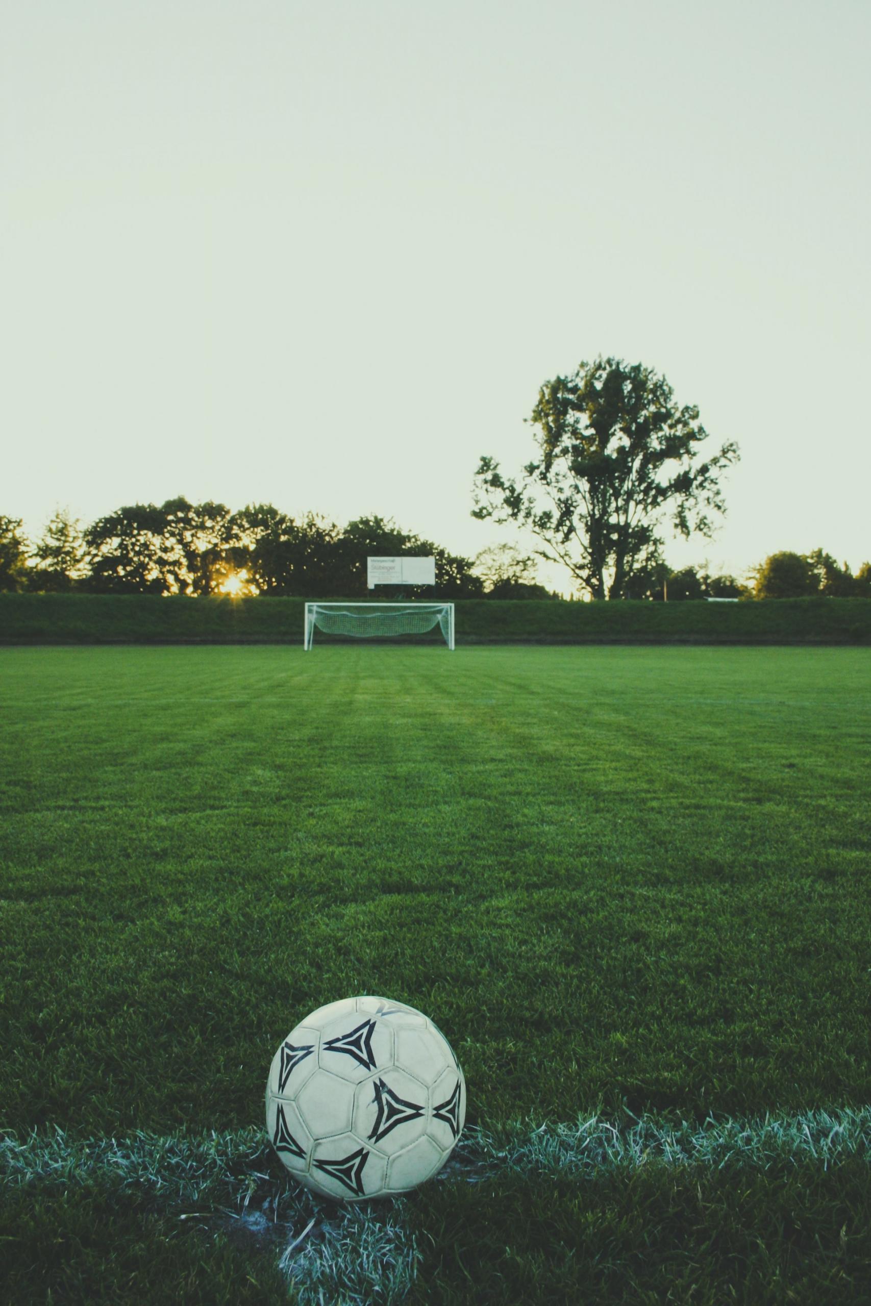 terrain de foot avec un ballon et un but