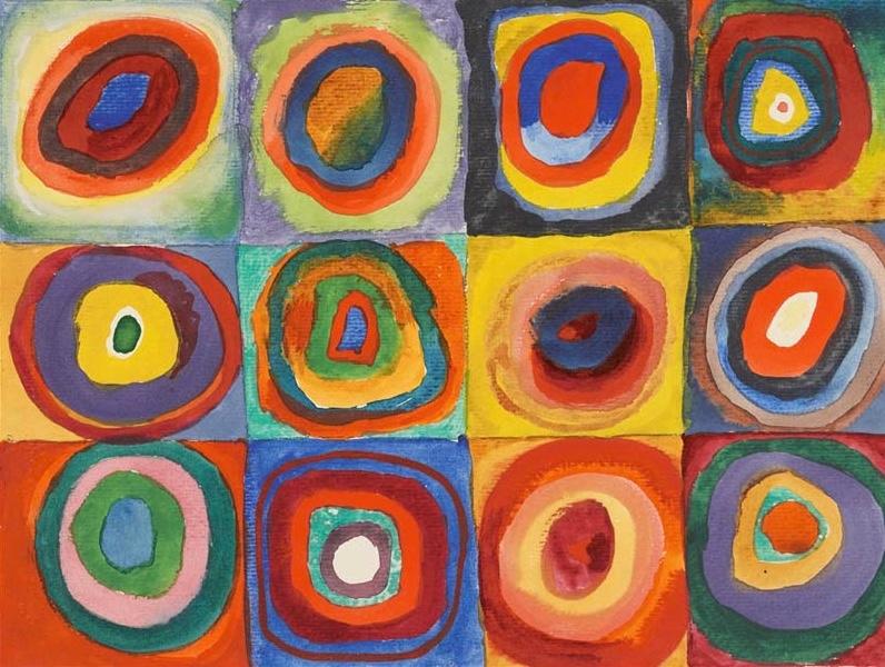 Représentation du tableau Color Study, Squares with Concentric Circles de Kandinsky