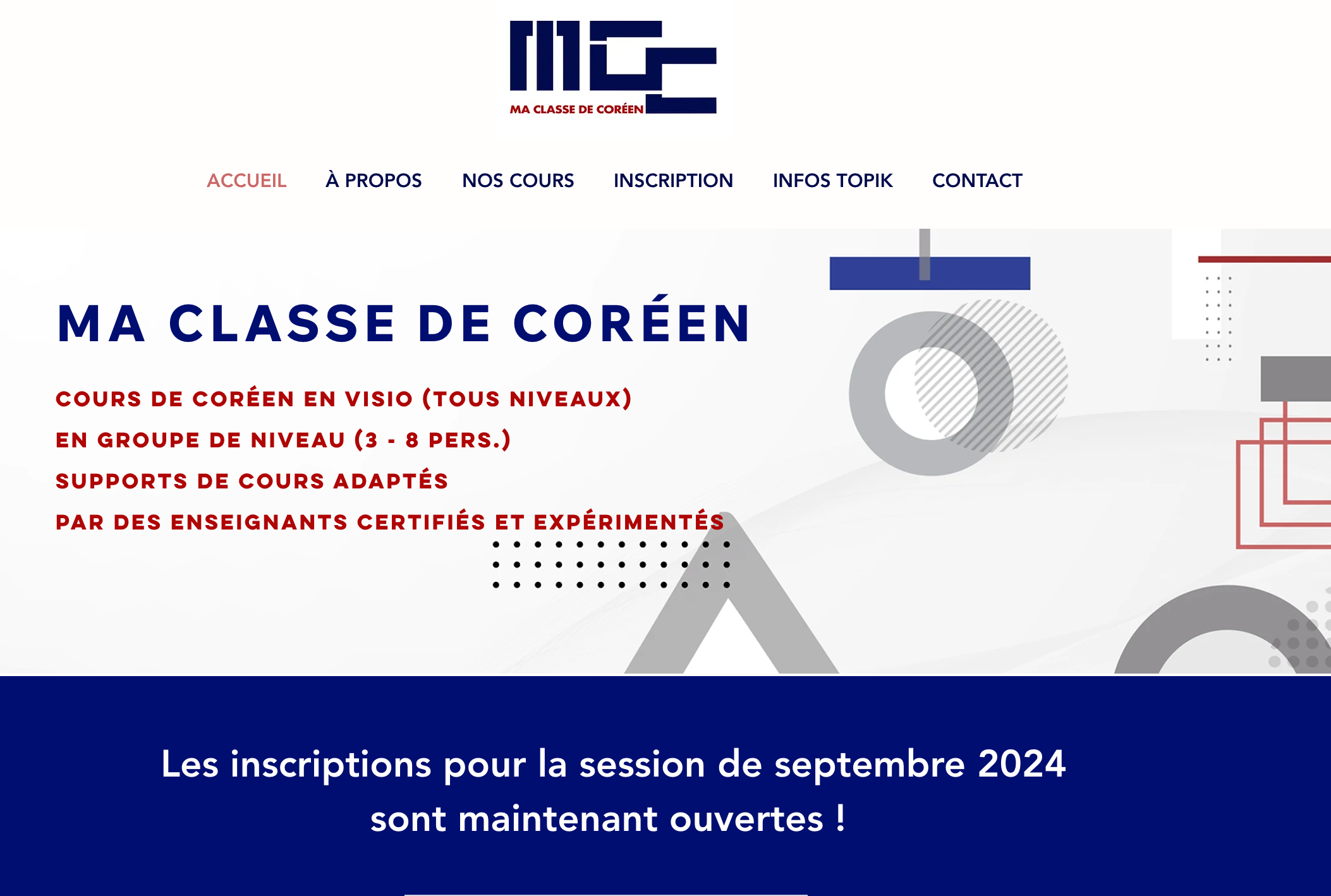 extrait de la page Mes cours de coréen à distance