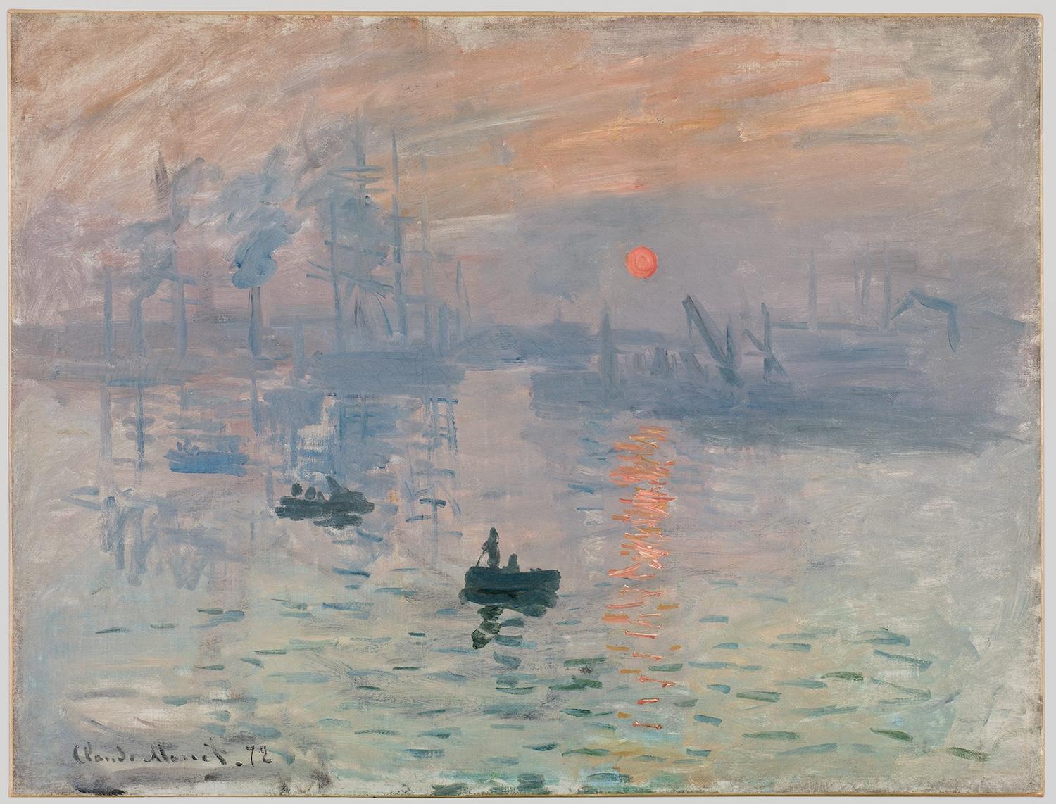 Représentation du tableau de Monet "Impression soleil levant". 