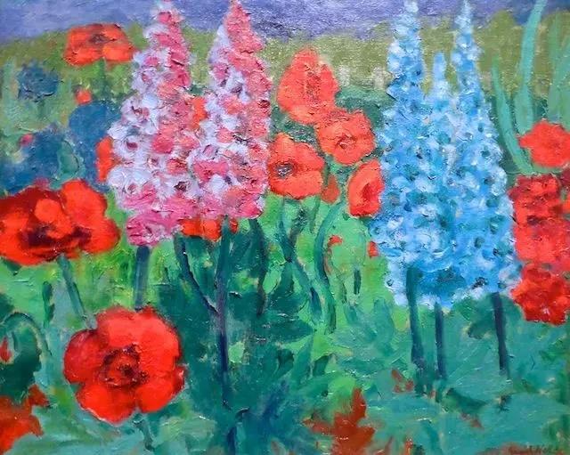 Représentation du tableau "Jardin de fleurs" de Nolde.