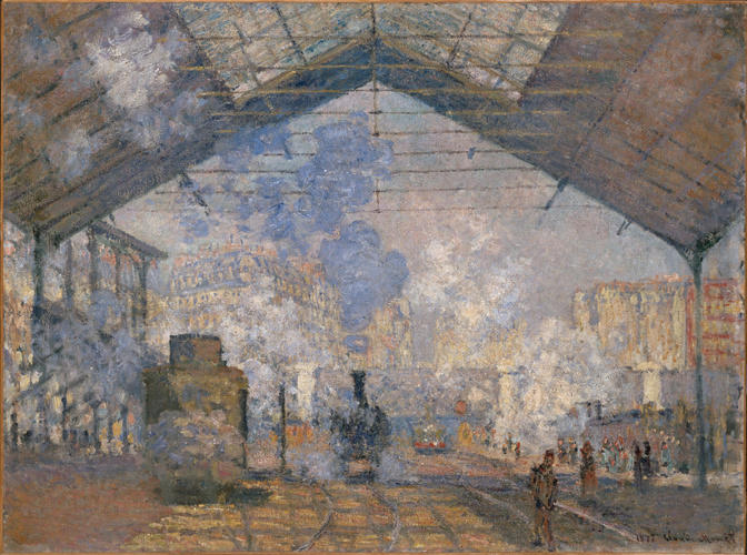 Représentation du tableau "La Gare Saint-Lazare" de Monet.