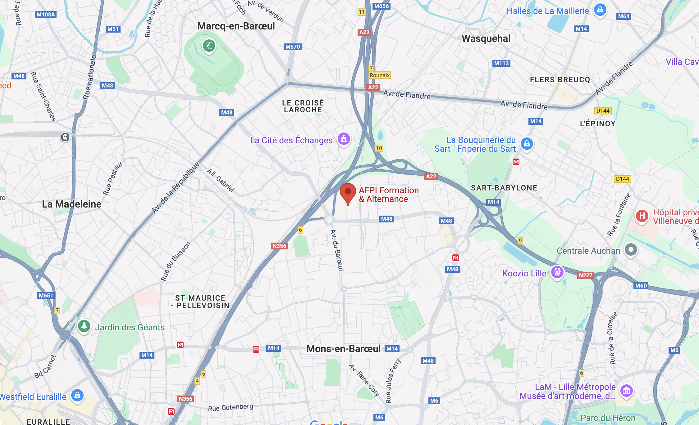 Capture d'écran Google Maps AFPI Lille