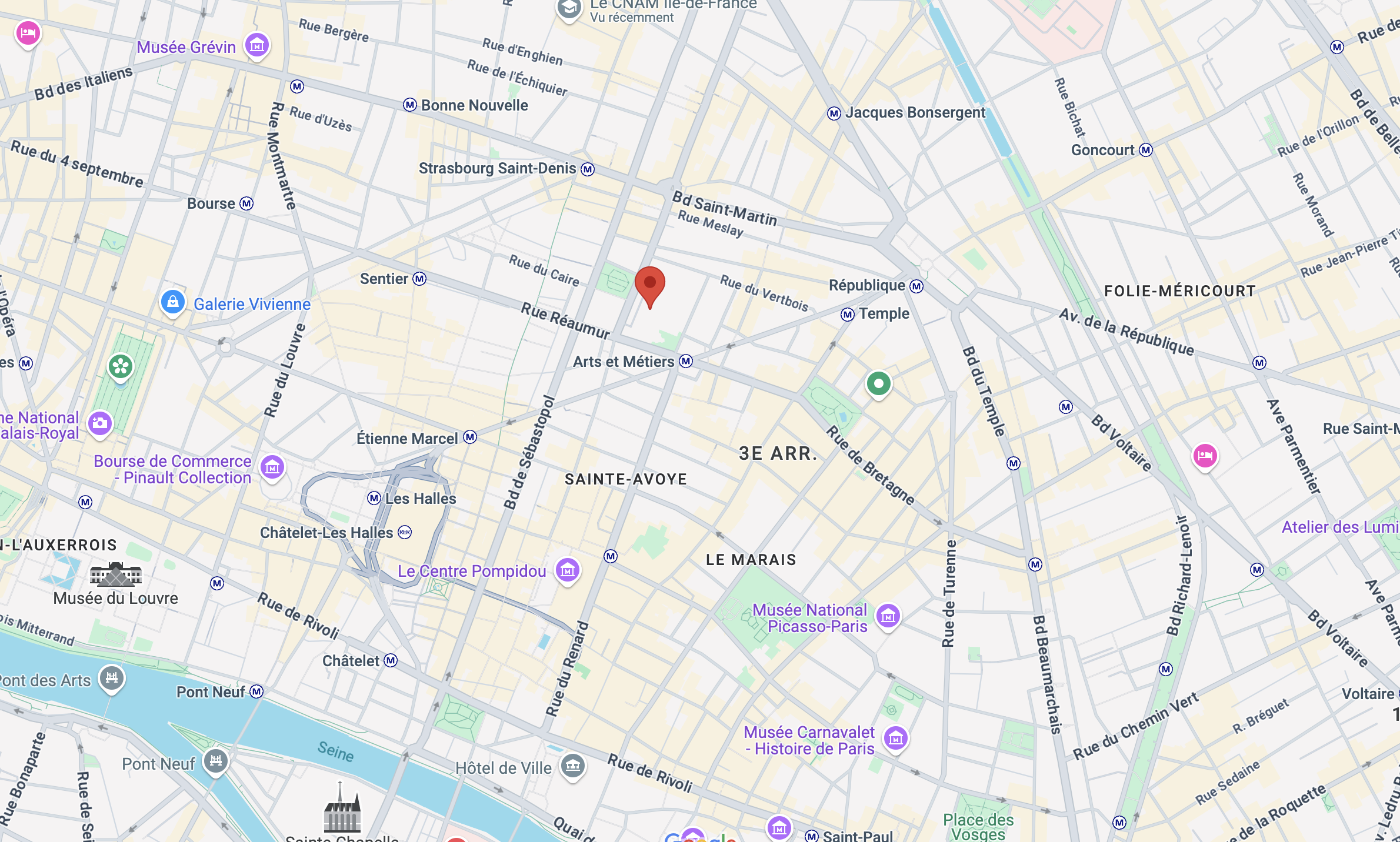 Capture d'écran de l'adresse du CNAM Paris sur Google Maps.