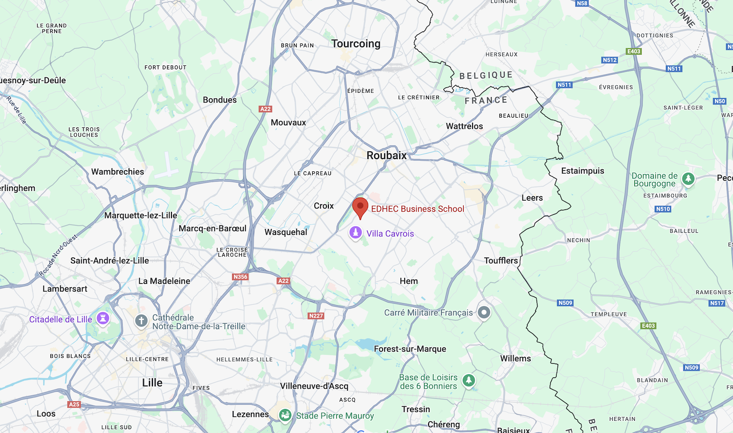 Capture d'écran Google Maps Edhec Lille