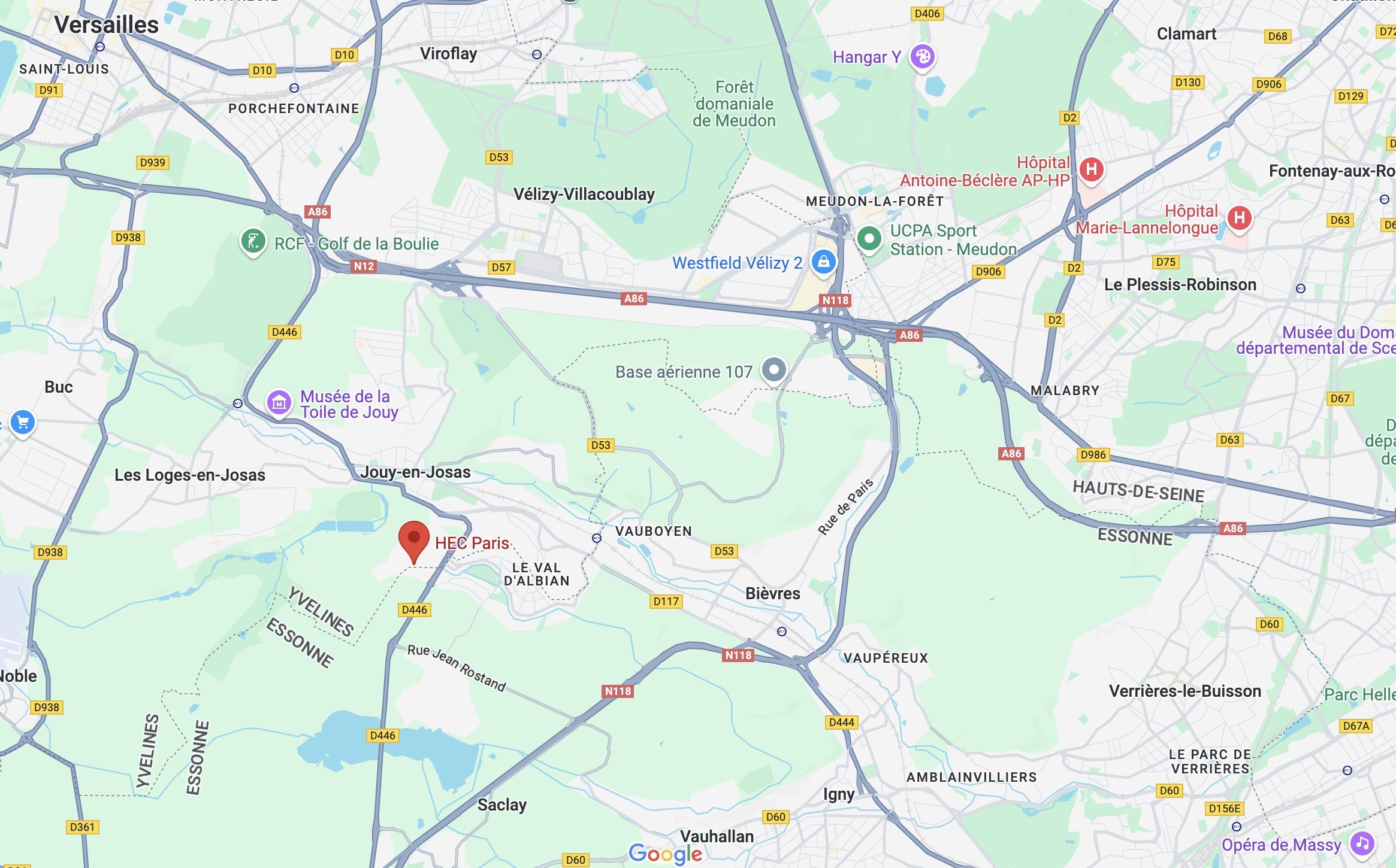 Capture d'écran de HEC Paris sur Google Maps.