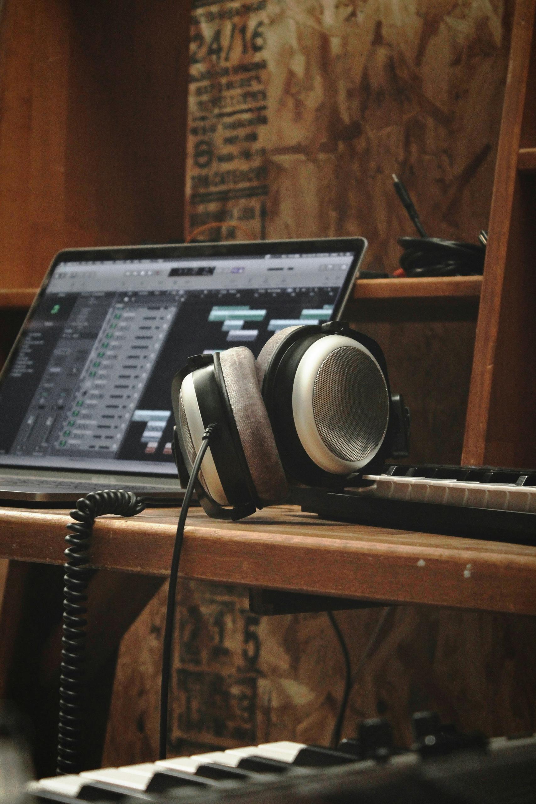 Un casque et un ordinateur sur un bureau.