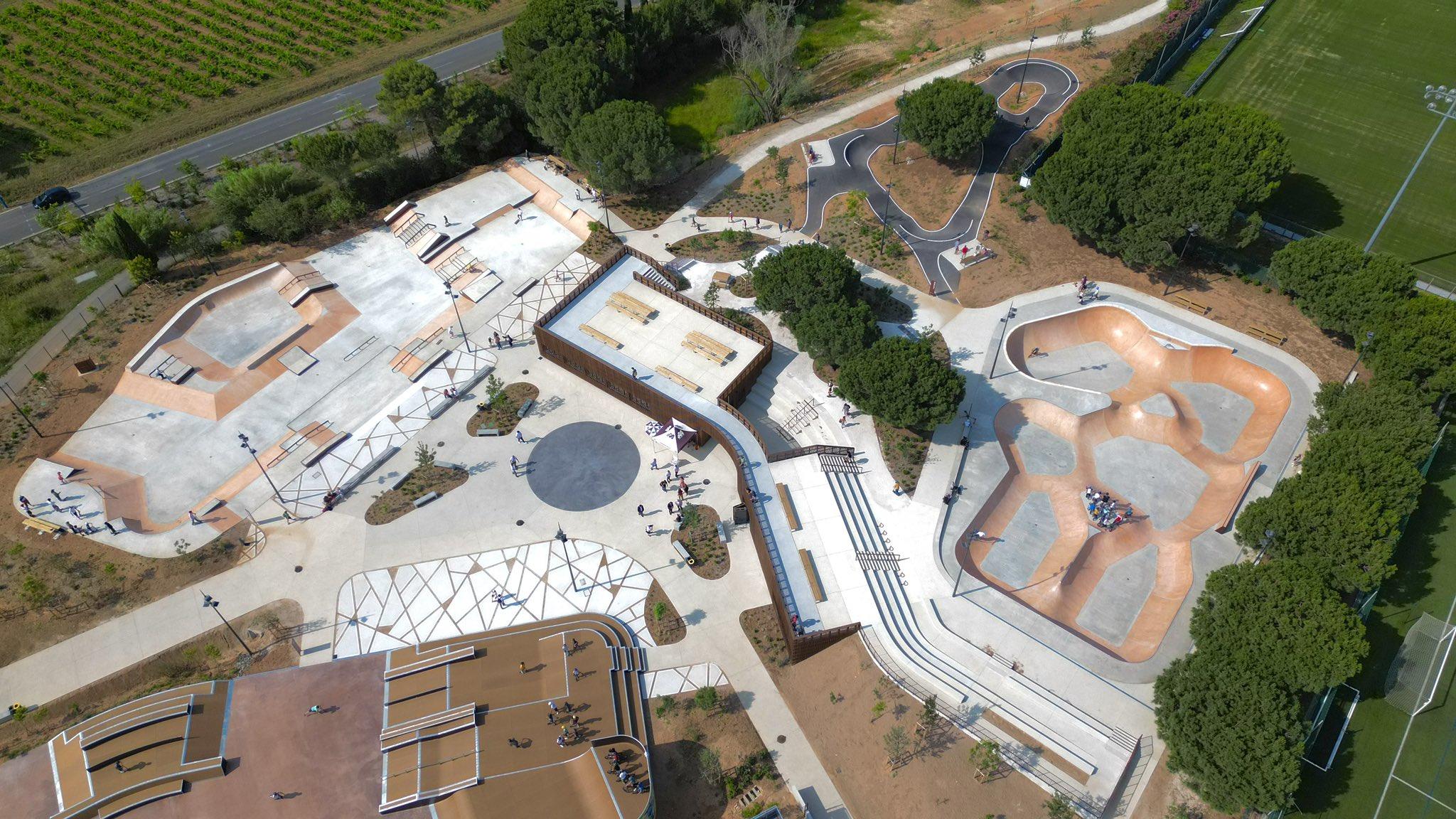 Vue du ciel du skatepark Ronan Pointeau à Montpellier