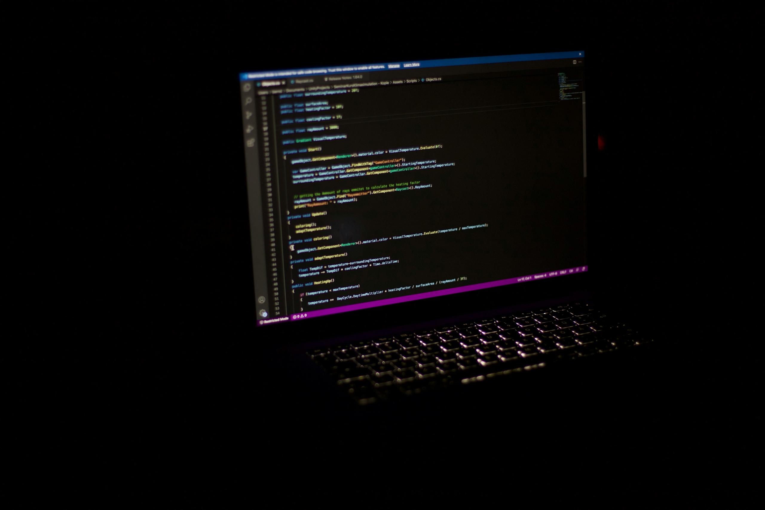 Un écran d'ordinateur affiche des lignes de code.