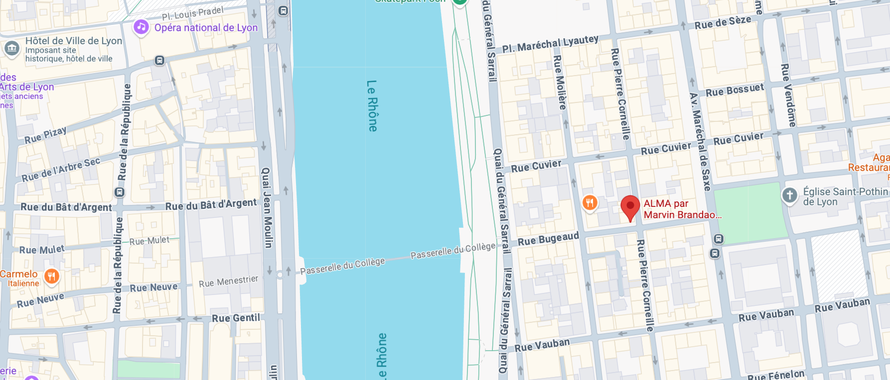 Capture d'écran de l'emplacement de la boutique Alma à Lyon. 