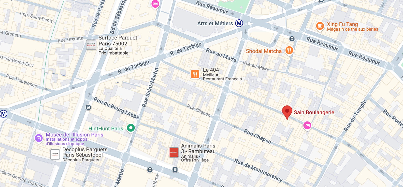 Capture d'écran de l'emplacement de la boulangerie Sain dans le 3e