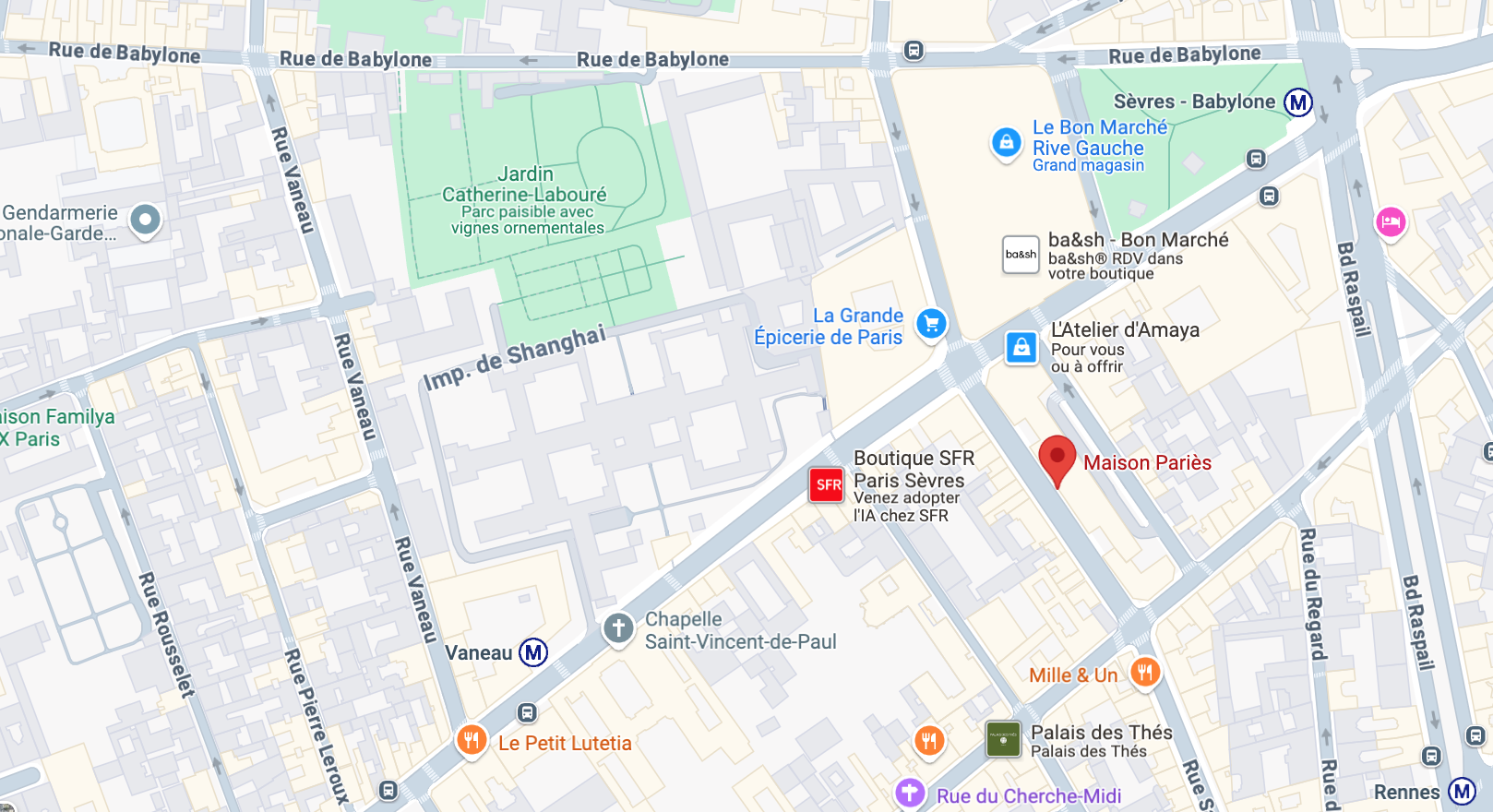 Capture d'écran de l'emplacement de la Maison Pariès à Paris.