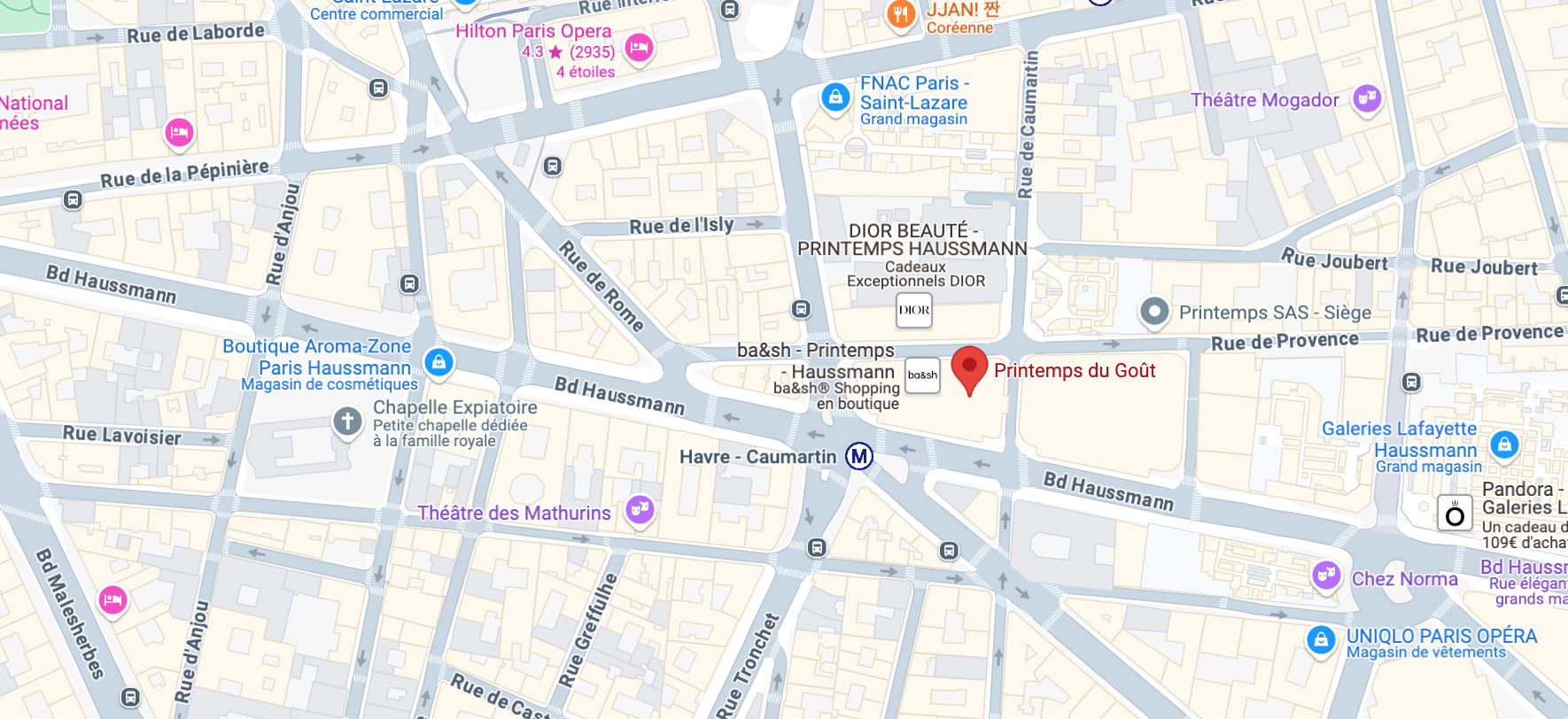 Capture d'écran de l'emplacement du Printemps du Goût à Paris.