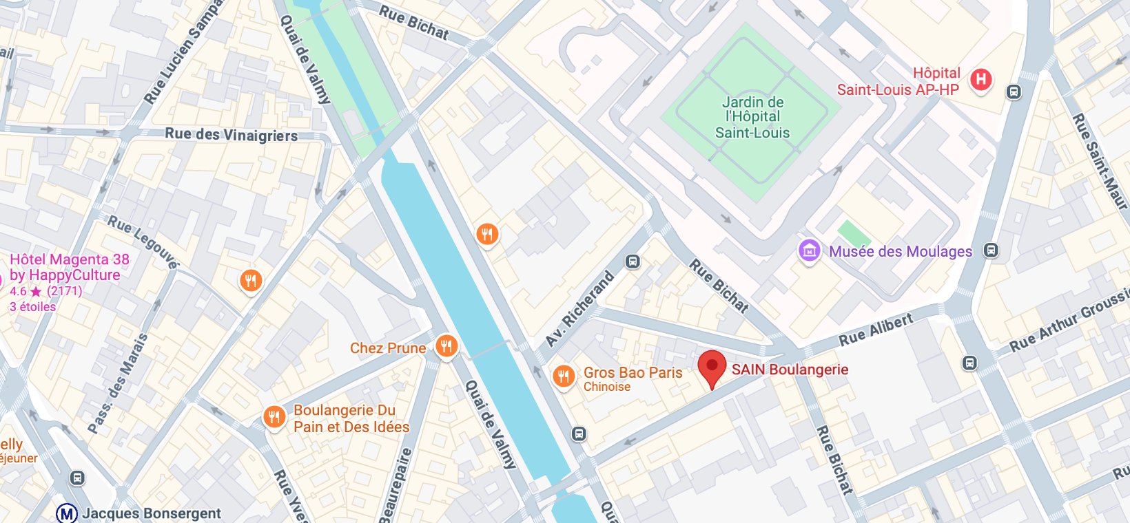 Capture d'écran de l'emplacement de la boulangerie Sain dans le 10e