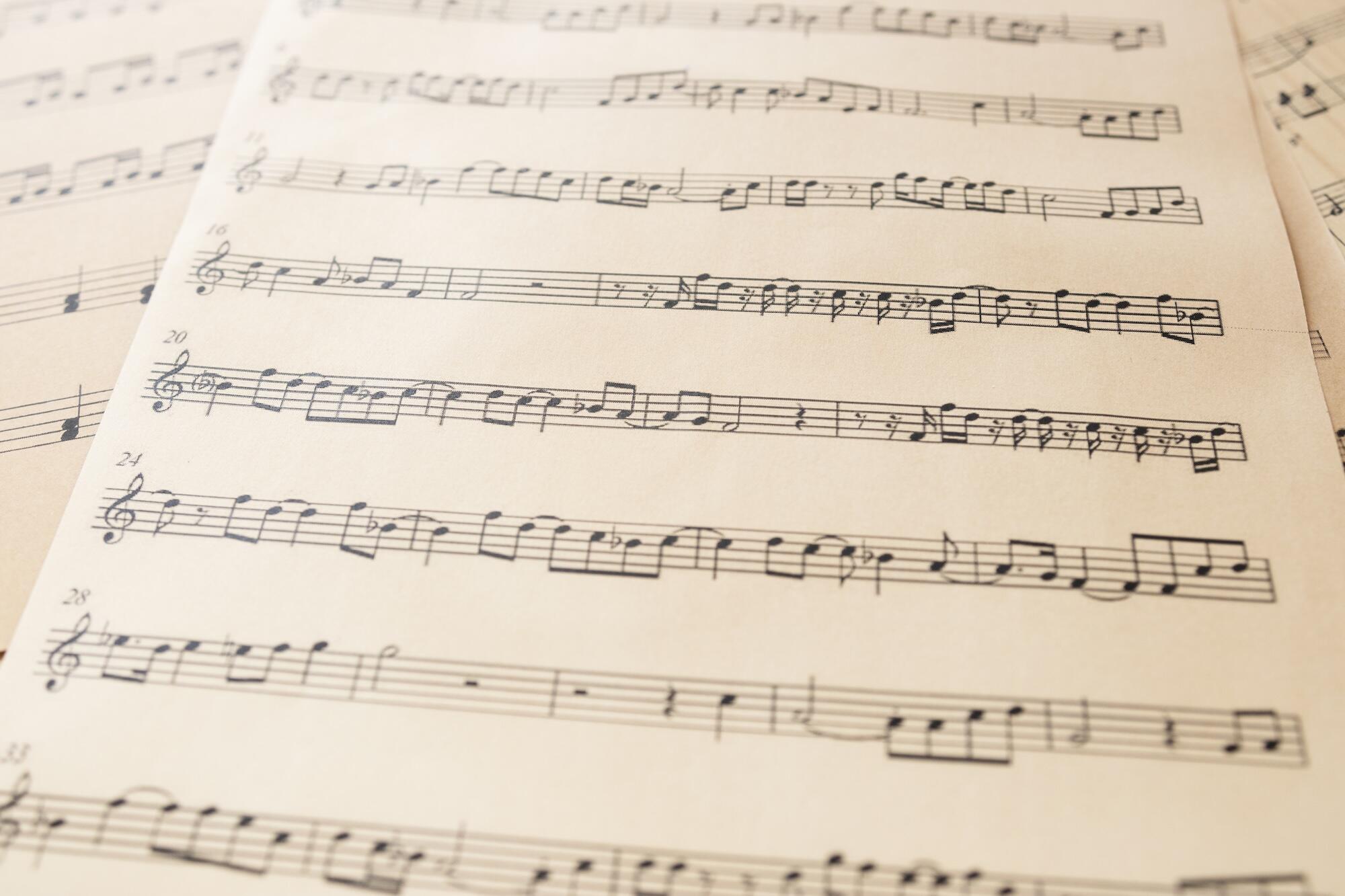 Feuille de musique avec des notes