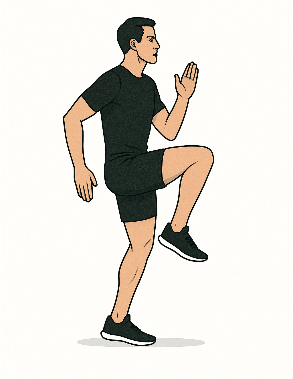 Image d'un homme réalisant une montée de genoux. 