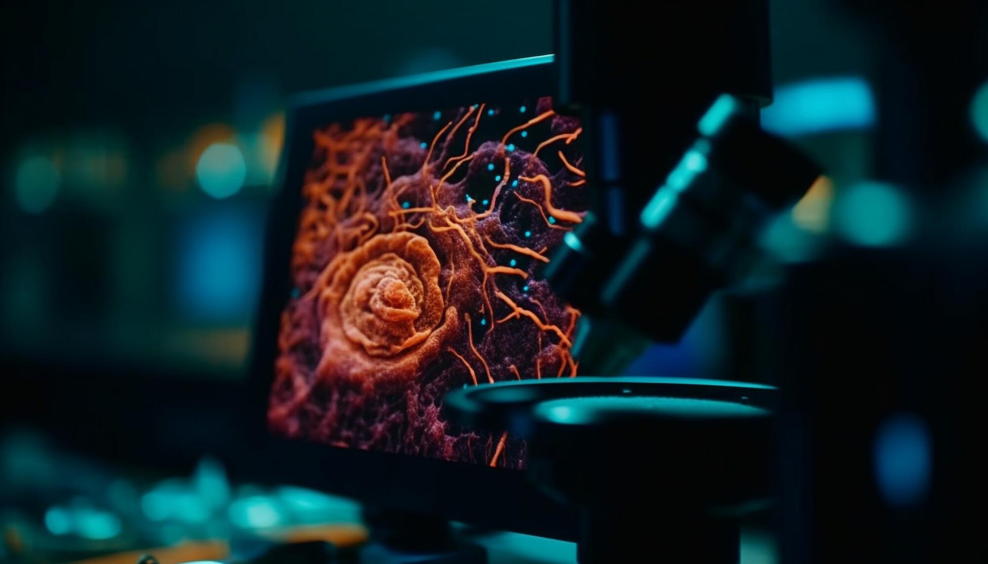 Vue d'un ordinateur avec un microscope