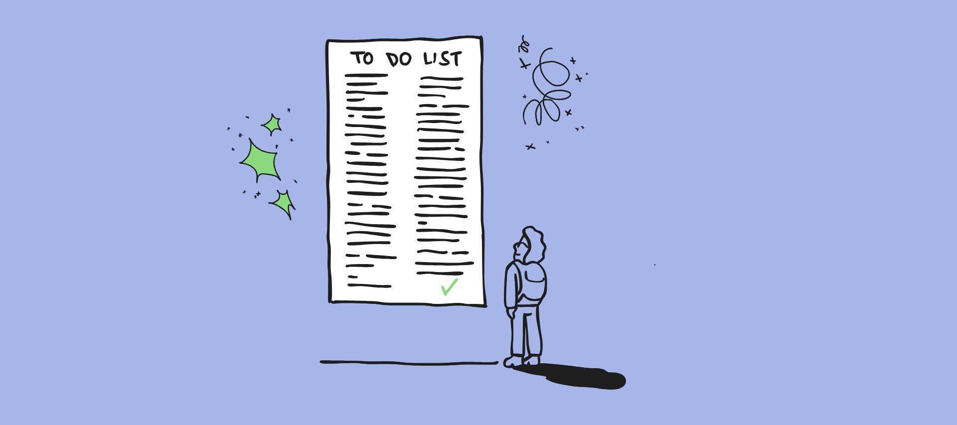 Dessin d'une personne qui regarde une to-do list