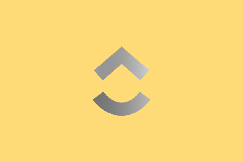 Logo Clickup sur fond jaune