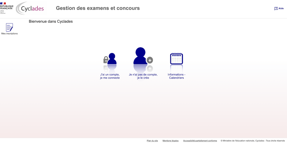 Capture d'écran de l'accueil de la plateforme Cyclades