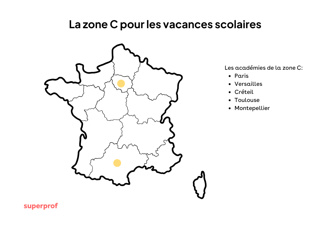 schéma de la zone C pour les vacances scolaires 
