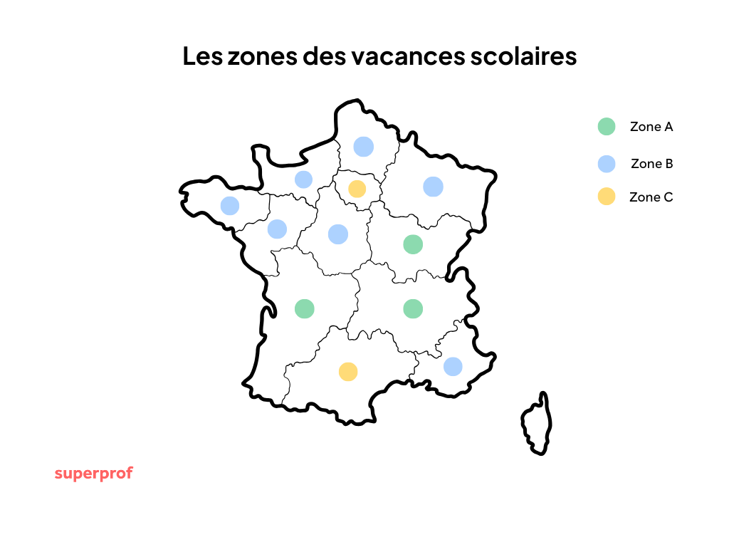carte des zones de vacances scolaires en France 