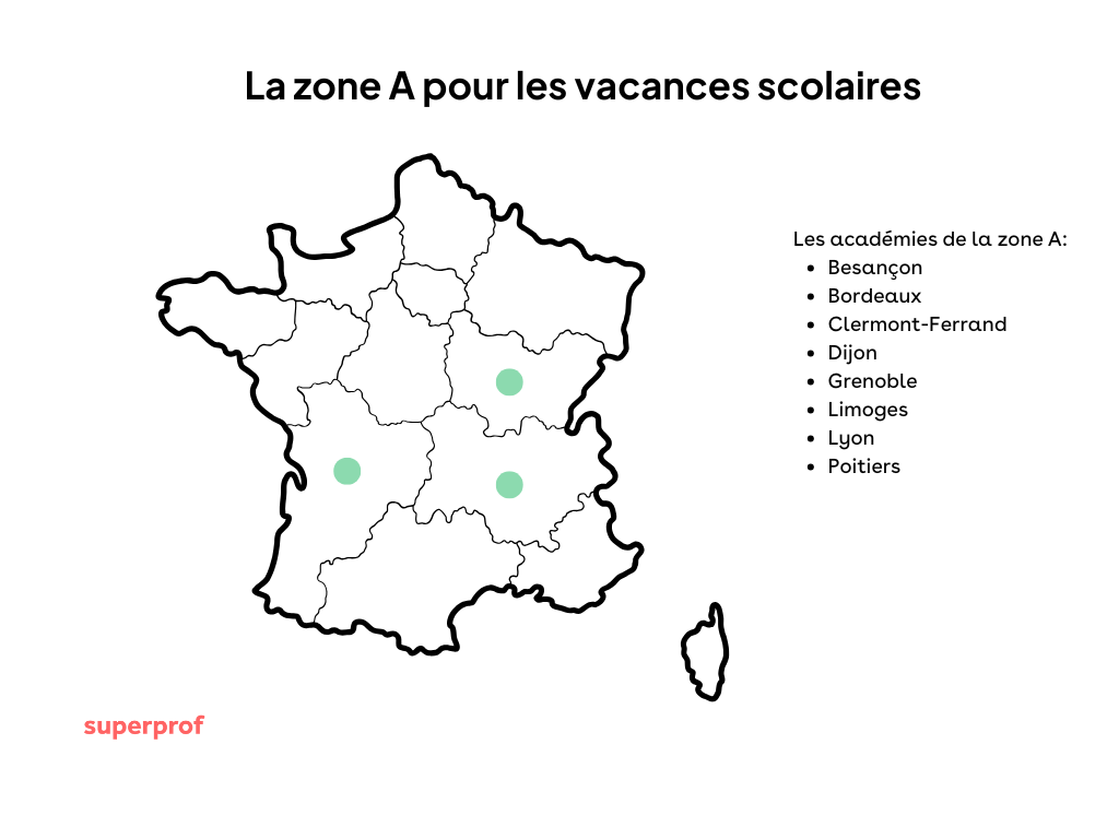 schéma de la zone A pour les vacances scolaires