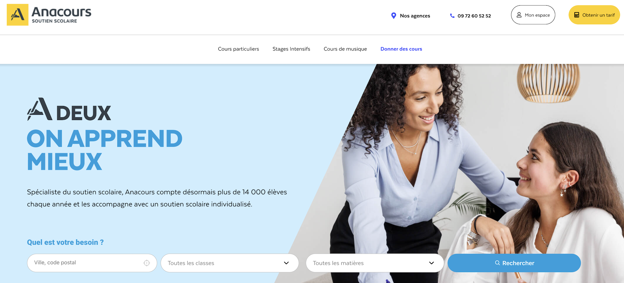 Capture d'écran de l'interface d'Anacours. 