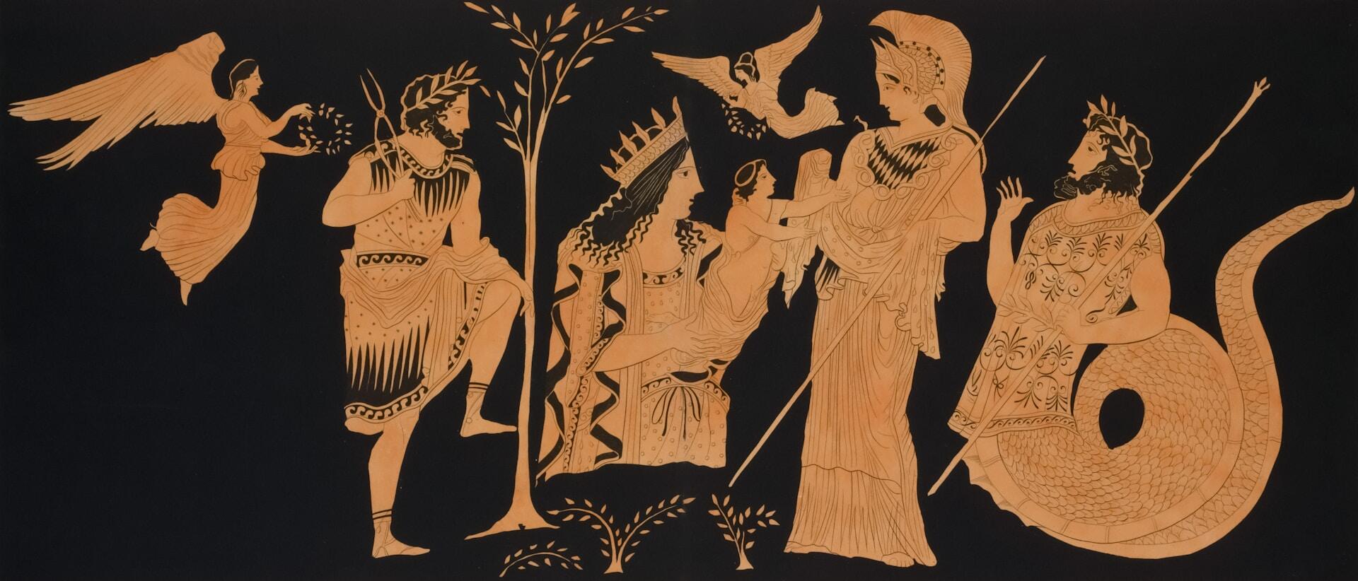 Une illustration avec des personnages de la mythologie grecque