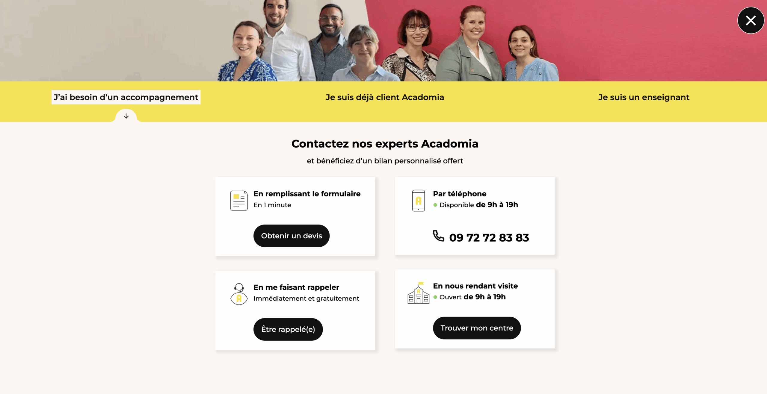 Capture d'écran de l'interface d'Acadomia