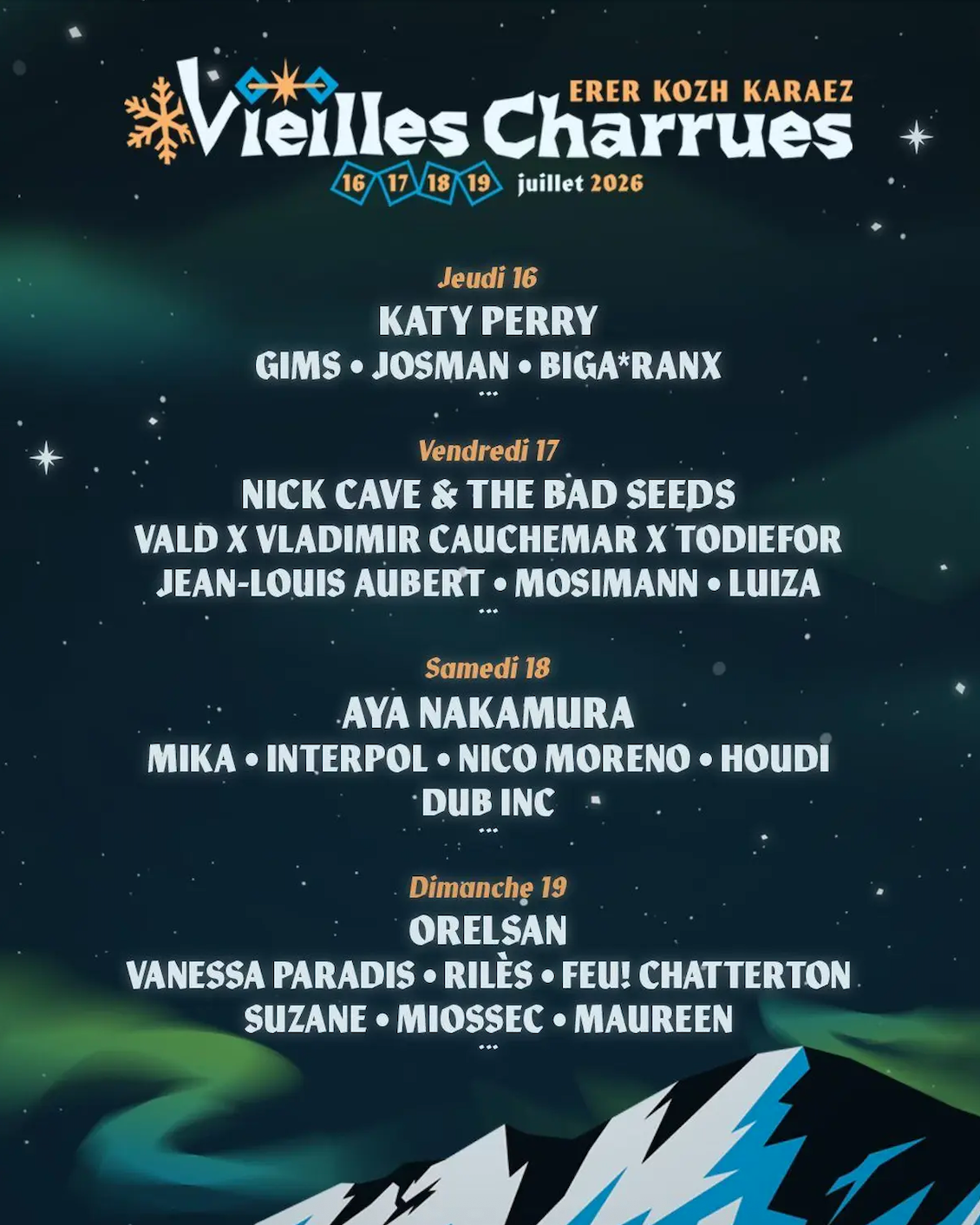 programme du festival Vieilles Charrues 2026