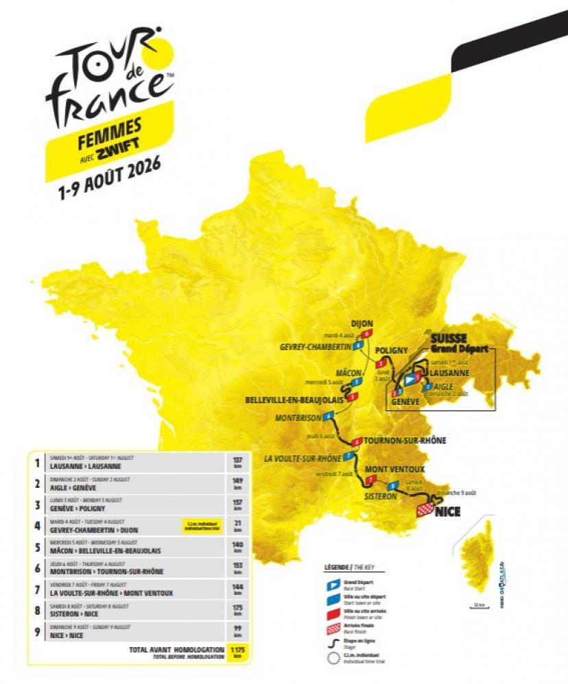 Parcours officiel du Tour de France féminin 2026