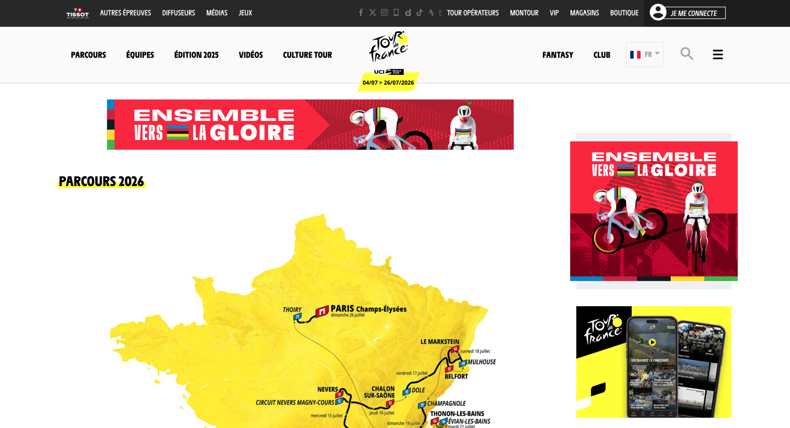 site officiel du Tour de France, page Parcours