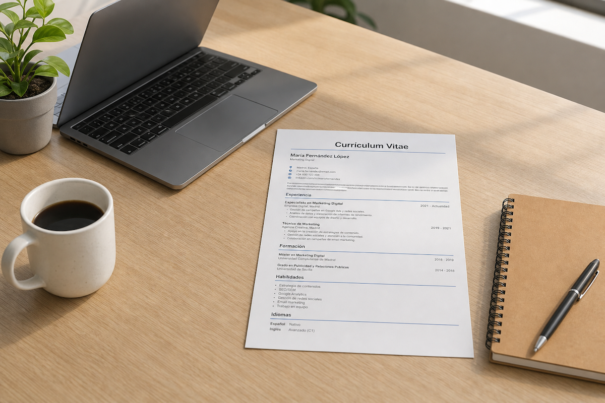 CV en espagnol posé sur un bureau.