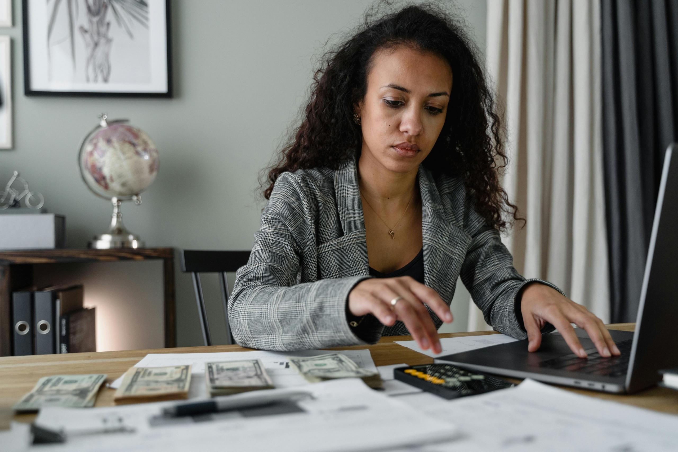 A woman working on finances