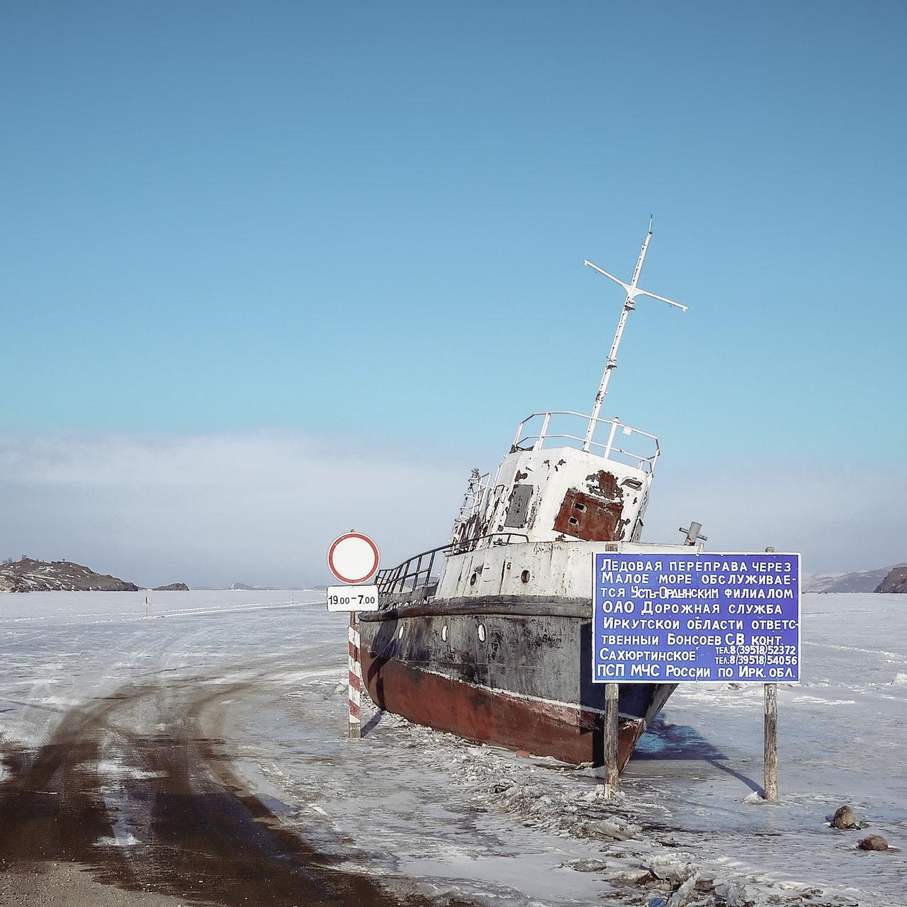Ship in a snowy landscape