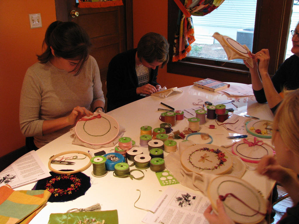 Embroidery lessons let you meet other embroidery students.