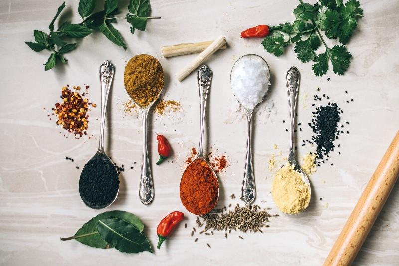 Spoons full of spices and ingredients