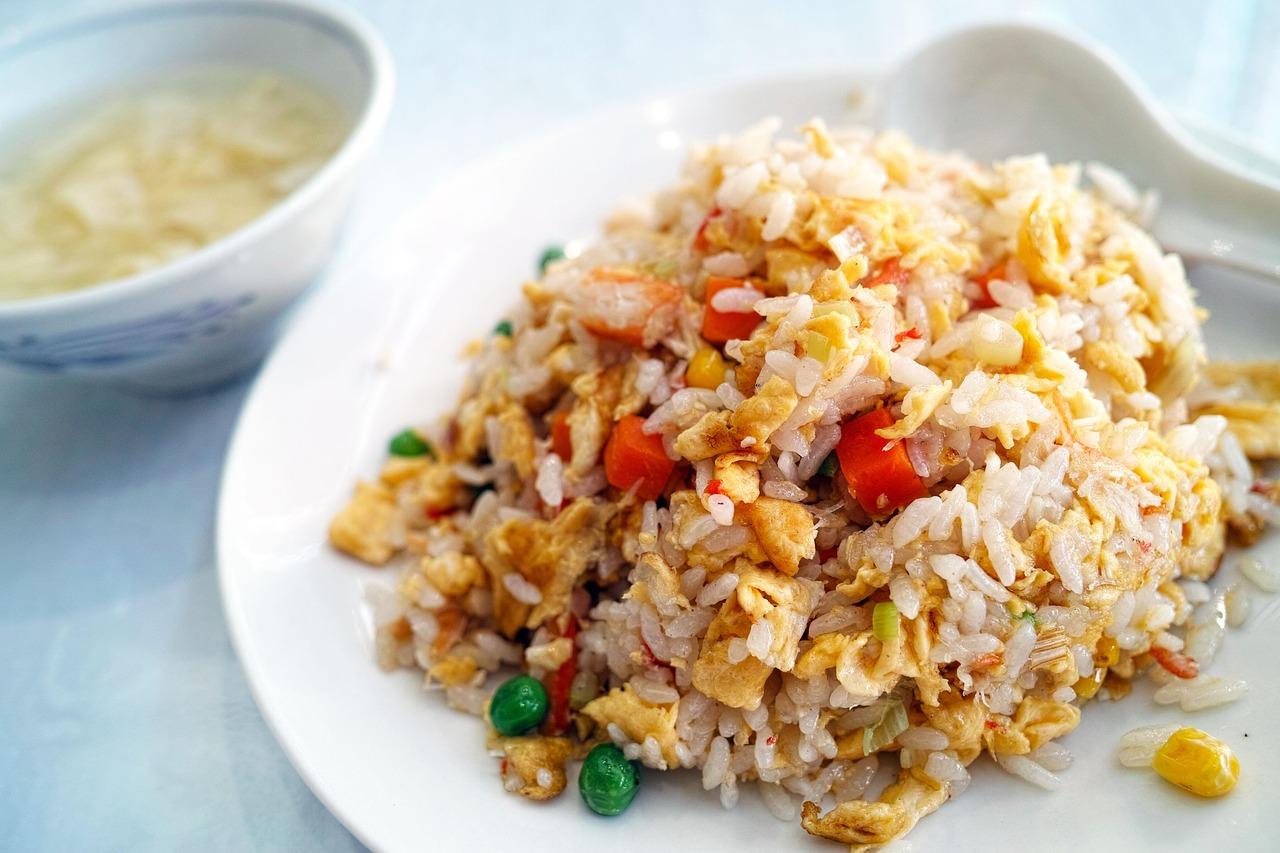 A plate of Chinese egg fried rice.